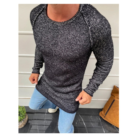 Tmavě šedý pánský svetr s raglánovými rukávy Šedá BASIC