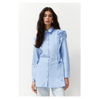 Trendyol Light Blue Embroidered Cotton Woven Shirt