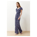 Trendyol Purple Floral Patterned Flywheel Detailed Viscose Maxi Woven Jumpsuit