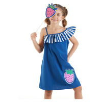 mshb&g Girl's Navy Blue Strawberry Woven Dress