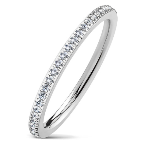 Prsten z chirurgické oceli, stříbrná barva, čiré třpytivé zirkonky, 2 mm Šperky eshop