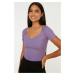 Trendyol Lilac Fitted Cotton Stretch Knitted Blouse