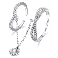MOISS Luxusní dvojitý prsten ze stříbra se zirkony R00022 56 mm