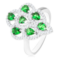 Prsten ze stříbra 925, blýskavý střapec ze zelených zirkonů s čirým lemem