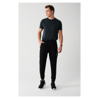 Avva Men's Black Black Lace-up Waist Elasticized Cotton Breathable Standard Fit Regular Cut Jogg
