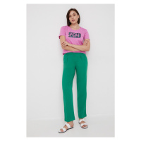 Kalhoty Pepe Jeans dámské, zelená barva, jednoduché, high waist