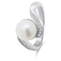 Brilio Silver Půvabný stříbrný prsten s pravou perlou RI061W