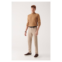 Avva Men's Beige 5-Pocket Cotton Slim Fit Slim Fit Trousers
