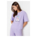 Trendyol Lilac 100% Cotton Fun Printed T-shirt-Pants Knitted Pajama Set