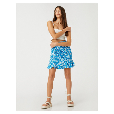 Koton Floral Mini Skirt with Pleats and Ruffles