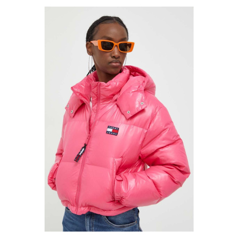 Péřová bunda Tommy Jeans dámská, růžová barva, zimní Tommy Hilfiger
