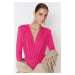 Trendyol Fuchsia Knitted Double Breasted V-Neck Bodysuit