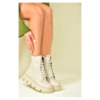 Fox Shoes Beige Women's Boots with Filled Soles