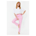 Růžové květinové bavlněné pletené pyžamové kalhoty od Trendyol