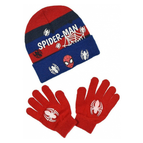 Modro-červený svítící set rukavic a čepice spider-man