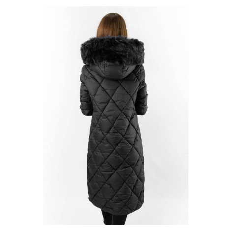 Dlouhá černá dámská zimní bunda s kapucí (7688) LIBLAND