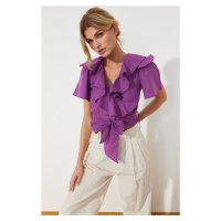 Trendyol Purple Frill and Tie Detailed Woven Blouse