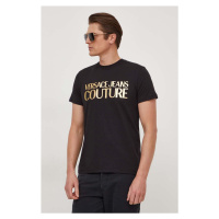 Bavlněné tričko Versace Jeans Couture černá barva, s potiskem, 76GAHT00 CJ00T