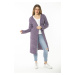 Şans Women's Large Size Purple Slit Thick Knitwear Long Cardigan