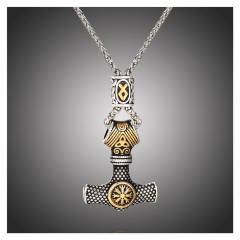 Daniel Dawson Pánský náhrdelník Thórovo kladivo - MJOLNIR, pradávná runa NH1184 Zlatá 60 cm Náho
