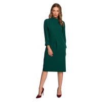 model 18004579 Volné šaty s vysokým límcem zelené - STYLOVE