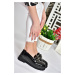 Fox Shoes P6520342008 Black Patent Leather Thick Soled Women's Casual Shoes