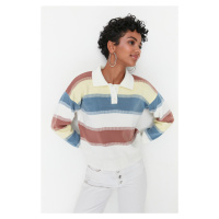 Pletený svetr Trendyol Basic Ecru Color Block