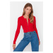 Trendyol Red Crop Zipper 100% bavlna Základní pletený svetr