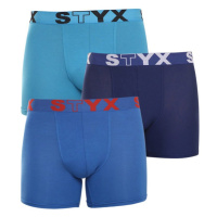 Styx 3PACK pánské boxerky long sportovní guma modré L