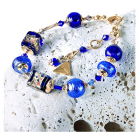 Lampglas Překrásný náramek Blue Passion s 24karátovým zlatem a ryzím stříbrem v perlách Lampglas