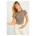 Cool & Sexy Women's Ecru-Brown Striped Blouse