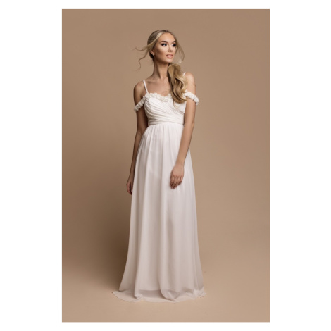 Eva & Lola Bílé šifónové šaty s květinovými ramínky