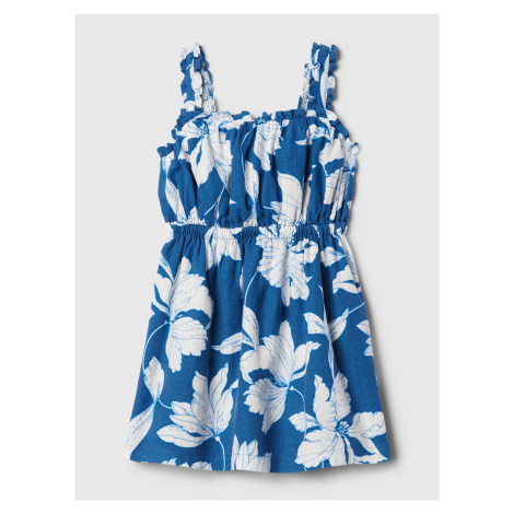 Bílo-modré holčičí květované lněné šaty GAP