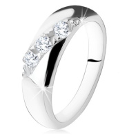 Zásnubní prsten, diagonální linie kulatých čirých zirkonů, stříbro 925