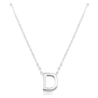Stříbrný náhrdelník 925, lesklý řetízek, velké tiskací písmeno D