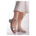 Stříbrné sandály na hrubém podpatku Isolde