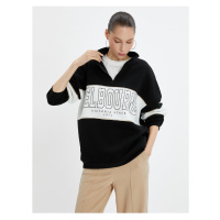 Koton College Oversize Sweatshirt Half Zipper Stand Collar Ribbed Cotton