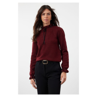 Trendyol Claret Red Soft Texture Openwork/Hole Ribbon/Bow Detailed Knitwear Sweater