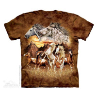 Pánské batikované triko The Mountain - Koně - hnědá