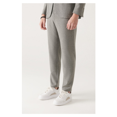 Avva Men's Gray Woolen Pants with Elastic Waist