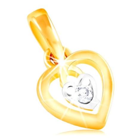 Přívěsek ze 14K zlata - kontura srdce a malé srdíčko s čirým zirkonem uprostřed Šperky eshop