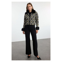 Trendyol Black Detachable Faux Für Glittery Knitted Cardigan