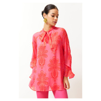 Trendyol Pink Lined Chiffon Patterned Woven Tunic