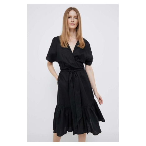 Plátěné šaty Lauren Ralph Lauren černá barva, mini