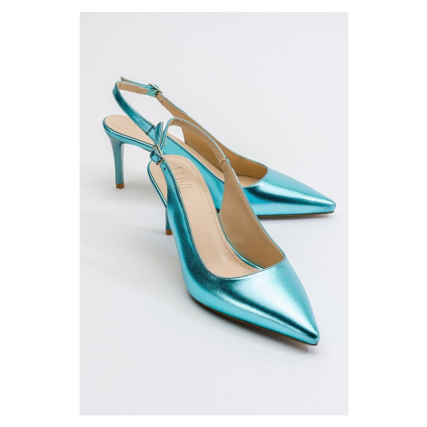 LuviShoes Sleet Women's Turquoise Metallic Heeled Shoes.