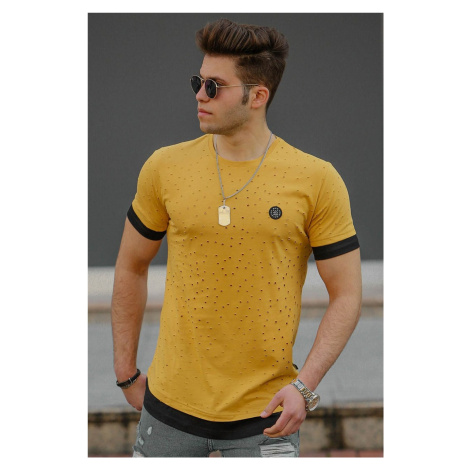 Madmext Yellow Men's Torn Detailed T-Shirt 4489