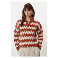 Trendyol Brick Openwork/Hole Soft Texture Polo Neck Knitwear Sweater