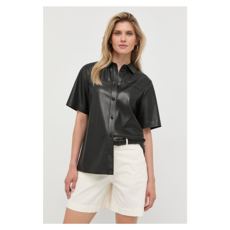Košile BOSS dámská, černá barva, relaxed, s klasickým límcem Hugo Boss