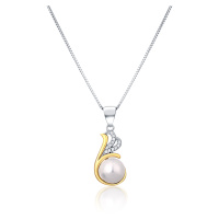 JwL Luxury Pearls Stříbrný bicolor náhrdelník s pravou perlou a zirkony JL0786 (řetízek, přívěse