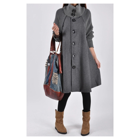 Dámský kabát s pletenými rukávy - 3 barvy FashionEU